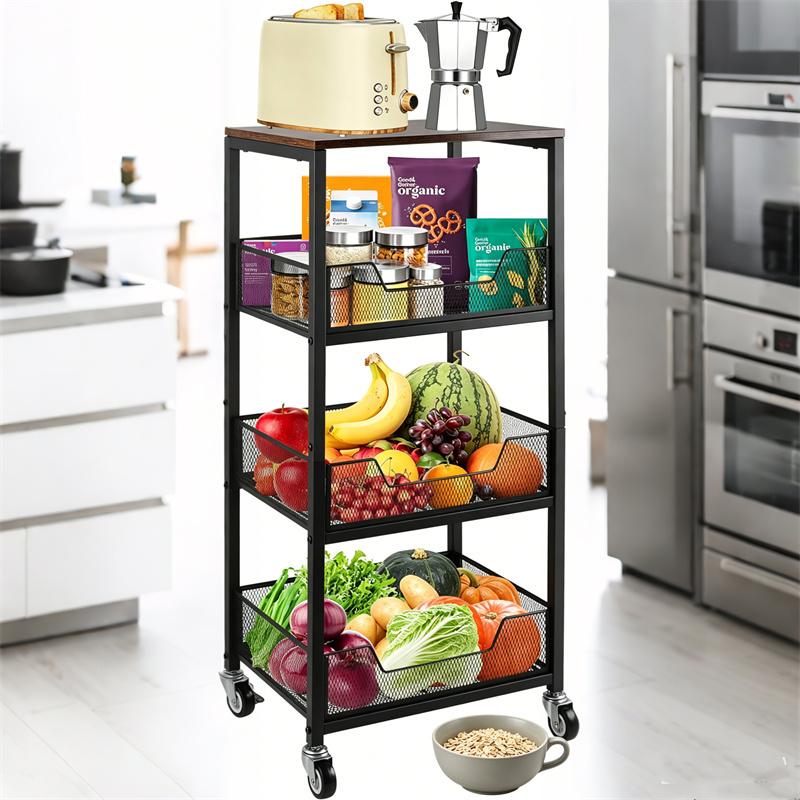 Home Bathroom Shelf - 3-Tier Rolling Utility Cart Storage Organizer