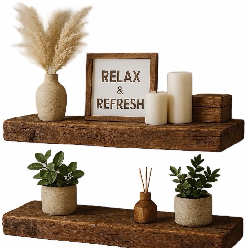 Home Bathroom Shelf - 2Pcs Rustic Wood Floating Shelves Wall