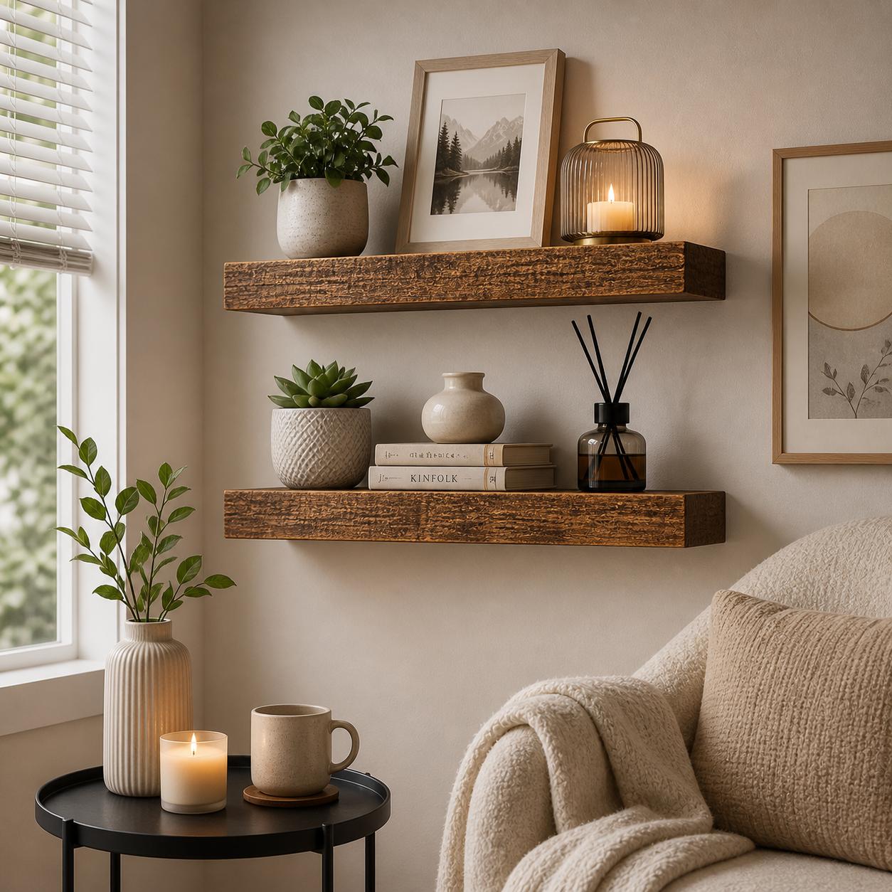 2Pcs Rustic Wood Floating Shel - огляд і ціна Home Bathroom Shelf